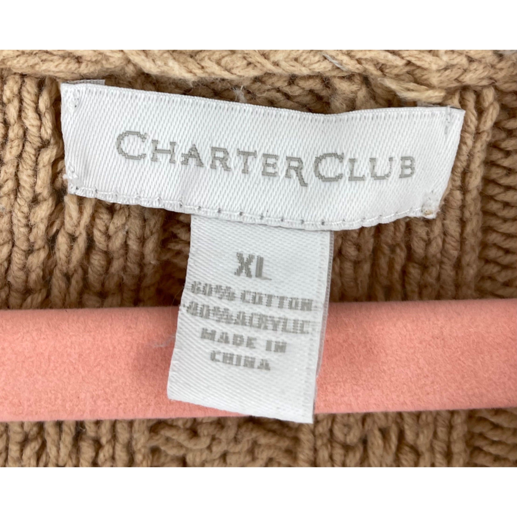 Charter Club Women's XL Light Brown Cableknit V-Neck Sweater