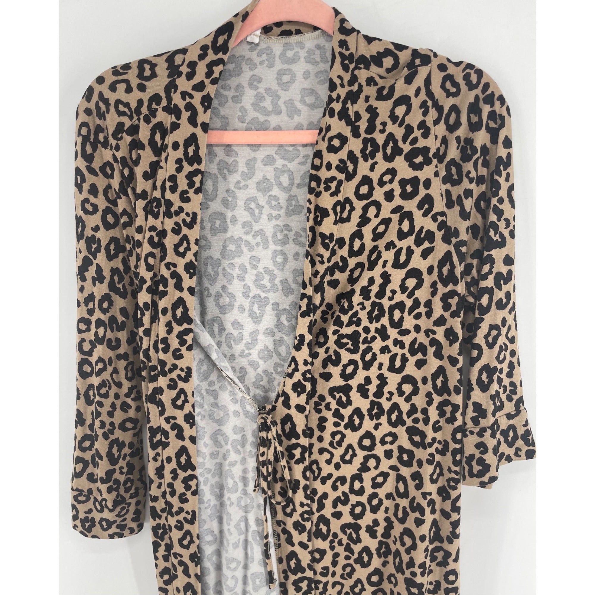 Women's Size Small Tan & Black Leopard Print Wrap Dress