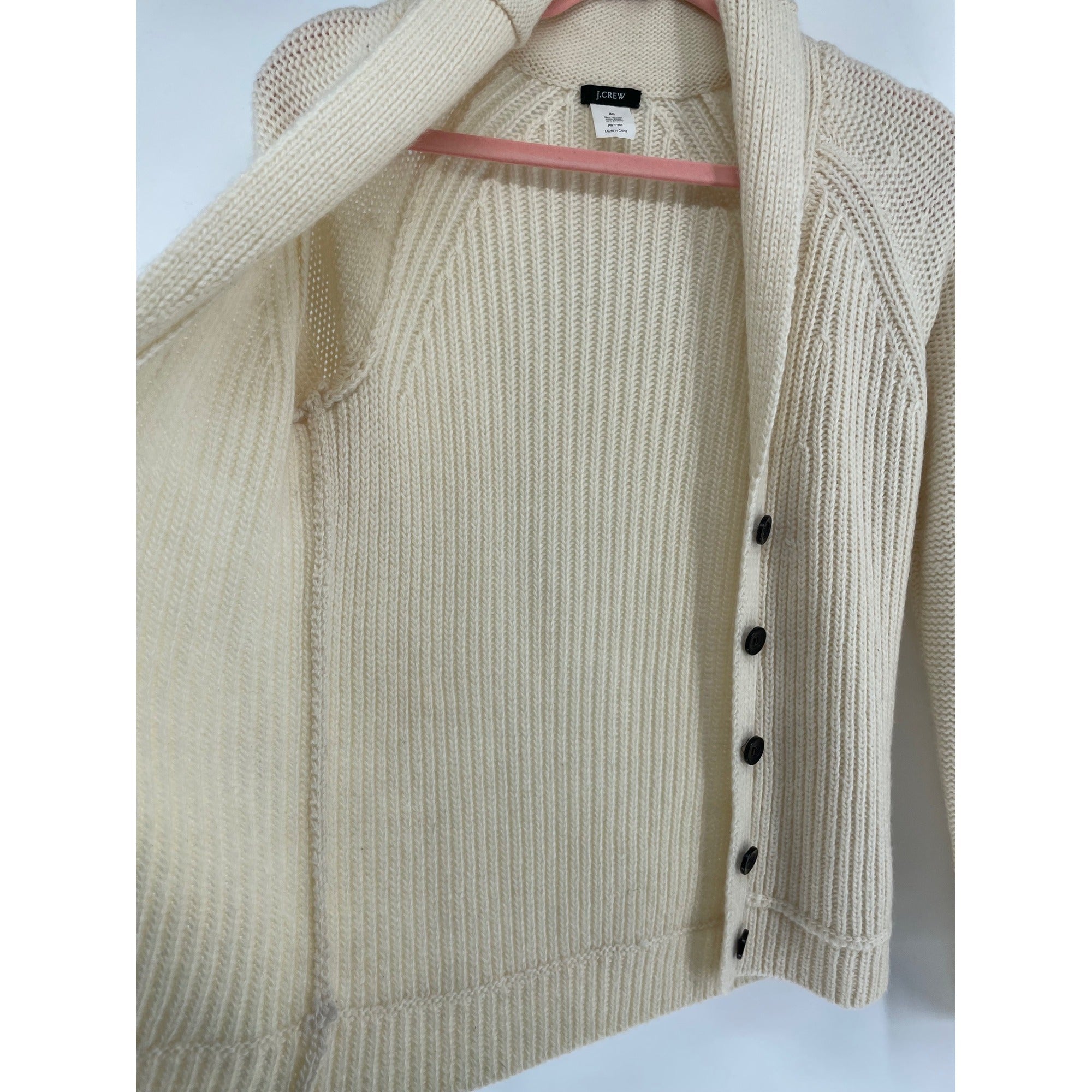 J. Crew Women's Size XS V-Neck Button-Down Wool Blend Cream Knit Sweater