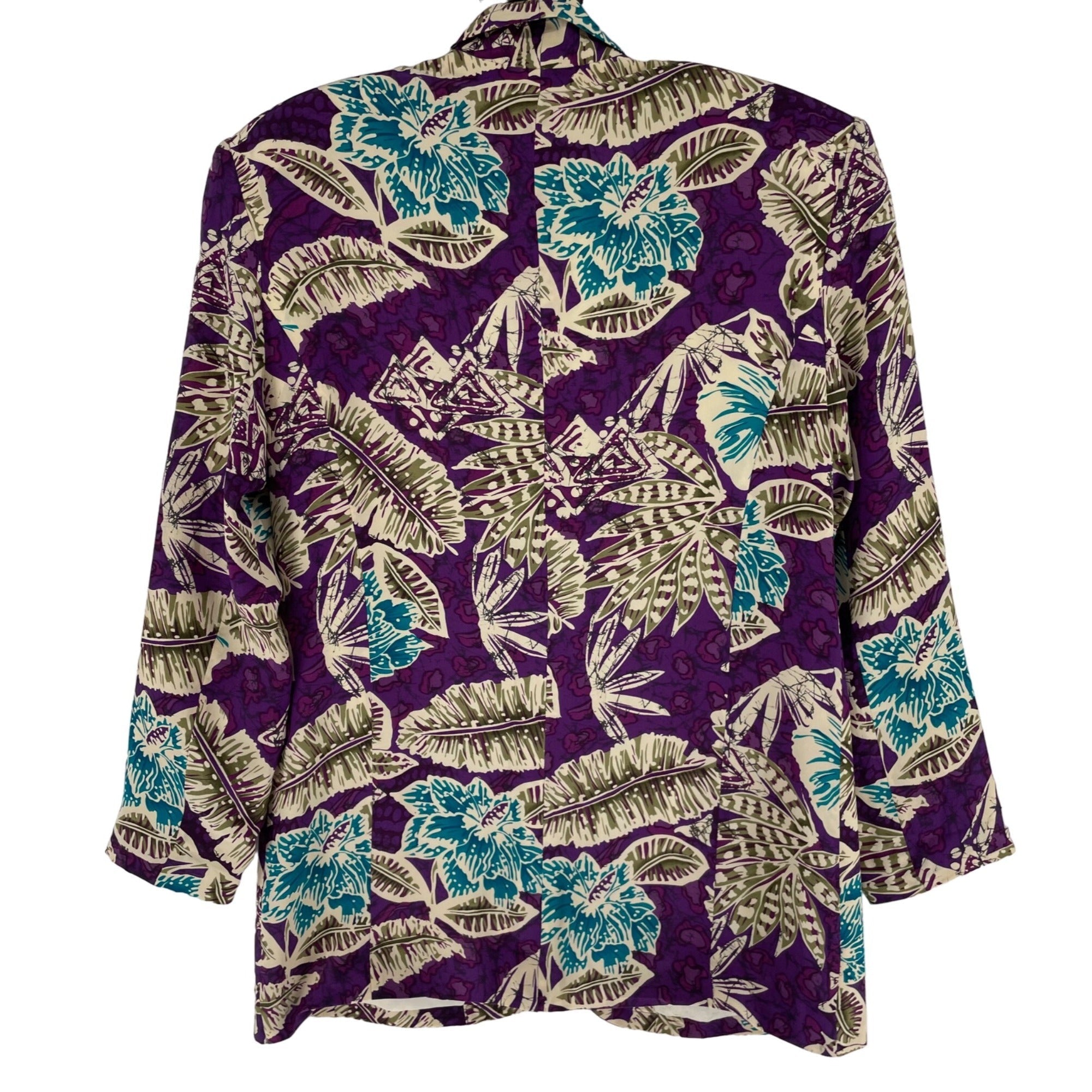 Casual Corner Women's Size Medium Purple/Teal/Olive/Tan Tropical Floral Silk Blazer