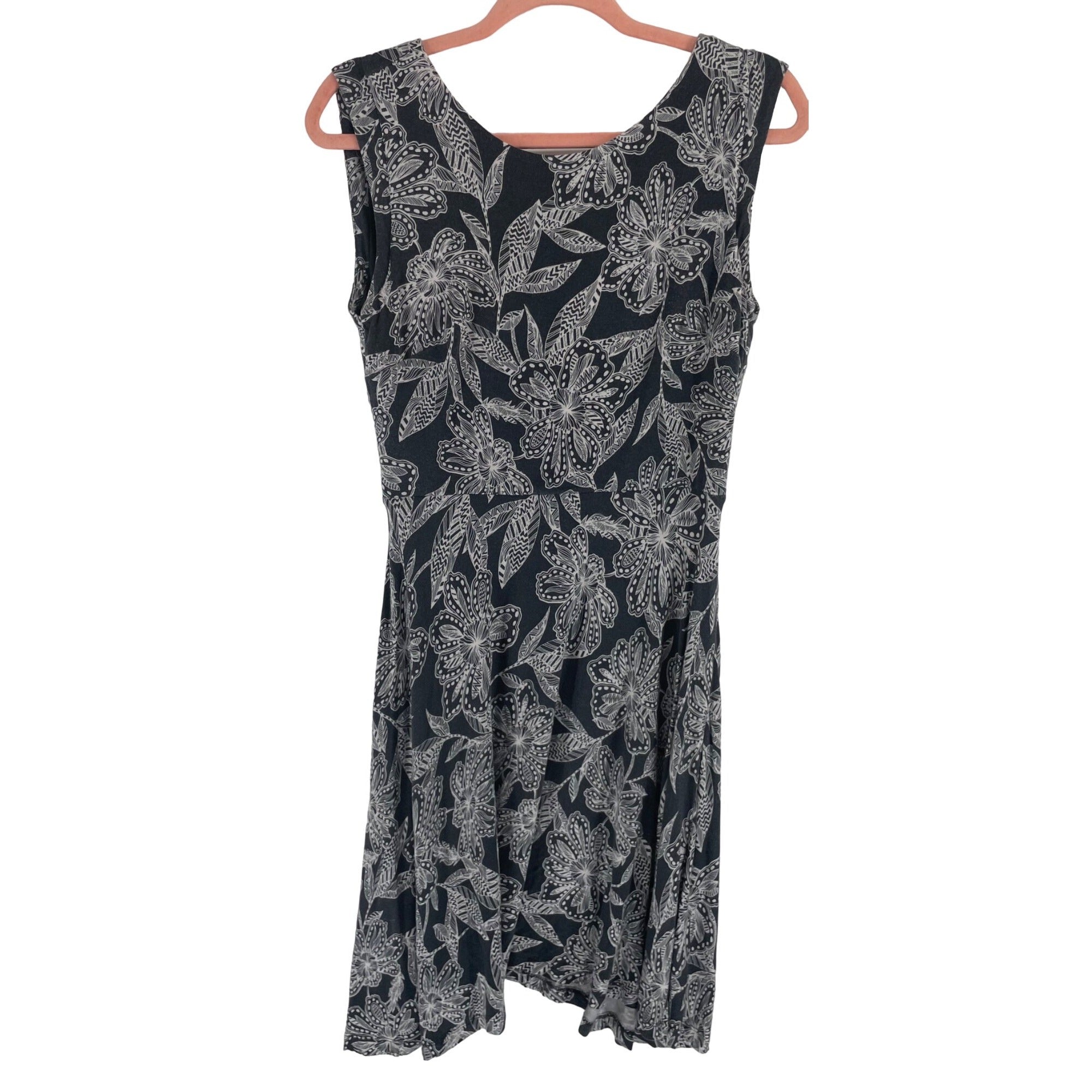 LOFT Women's Size Small Grey & White Floral V-Neck Sleeveless Midi Dress