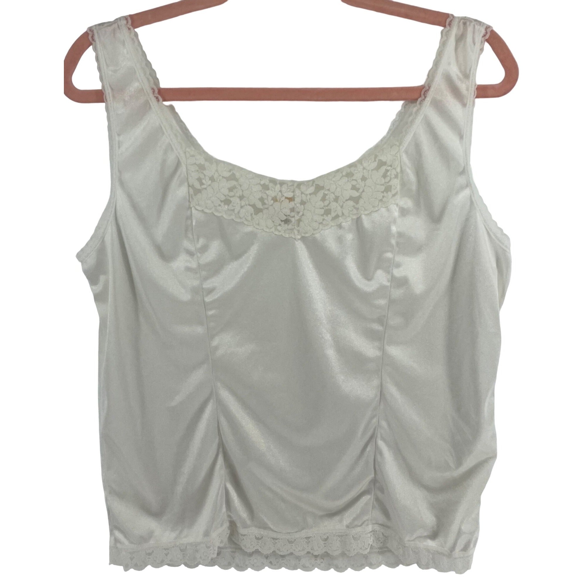 Heavenly Secrets Women's Size Large White Satin Lace Trim Intimates Top