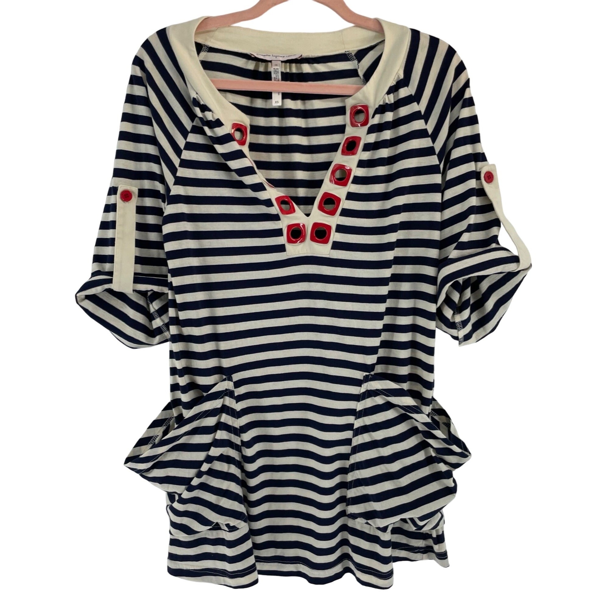 Nanette Lepore Women's Size XS Navy/Cream/Red Striped Beach Cover-Up W/ Pockets