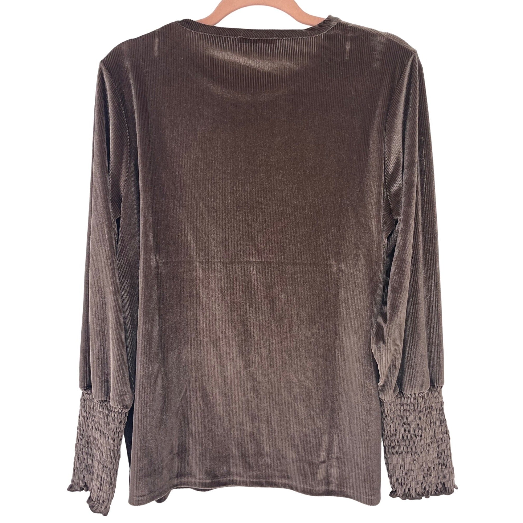 Tchibo Women's Size XL Brown Velour Long-Sleeved Top W/ Embroidered Sleeves