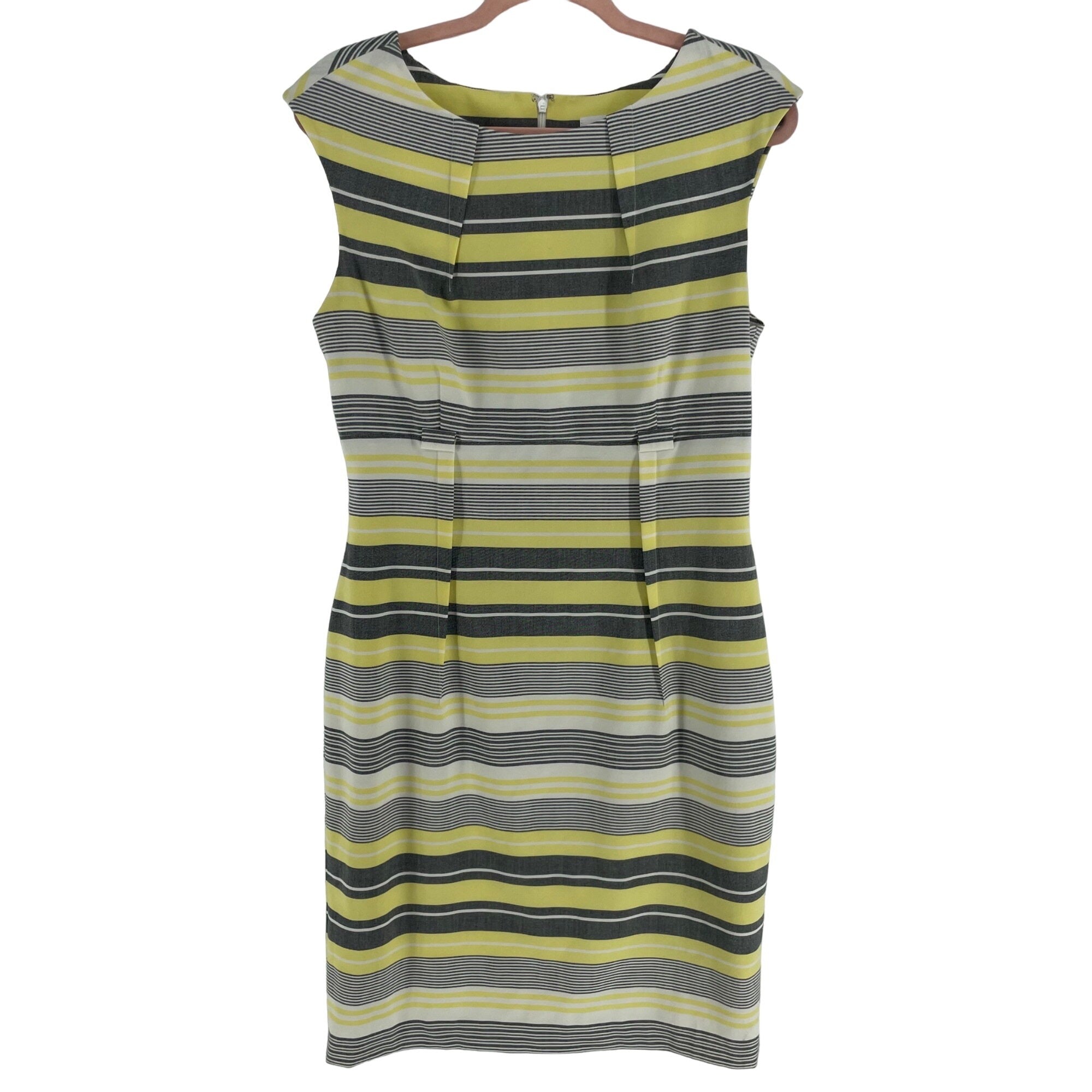 Calvin Klein Women's Size 10 Yellow/Black/Grey/White Striped Sheath Dress