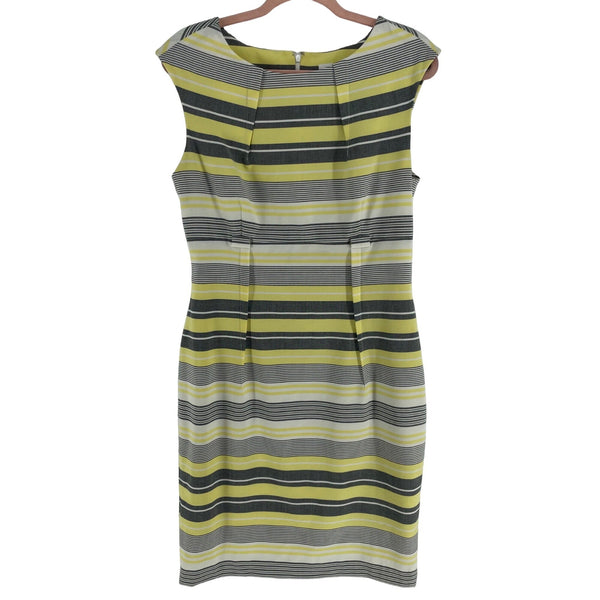 Calvin Klein Women's Size 10 Yellow/Black/Grey/White Striped Sheath Dress