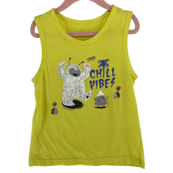 Organic Mom Kid's Unisex Size 5/6 Years Yellow/Multi-Colored Graphic Tank Top