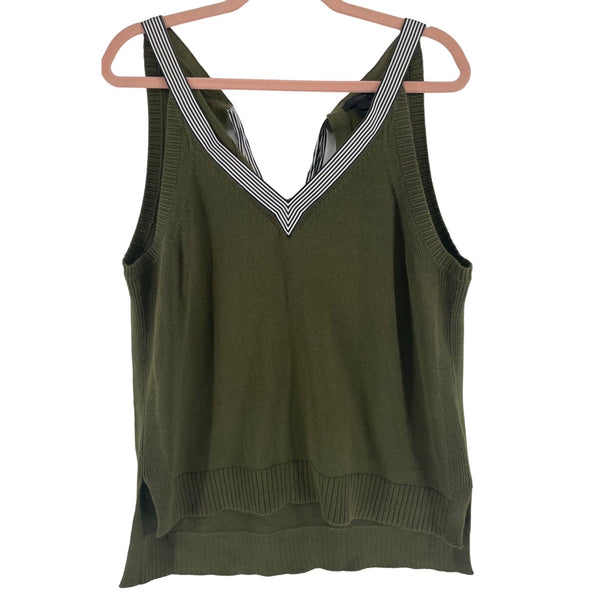 J. Crew Women's Size Large Olive Green Sleeveless Top W/ Navy/White Ribbon