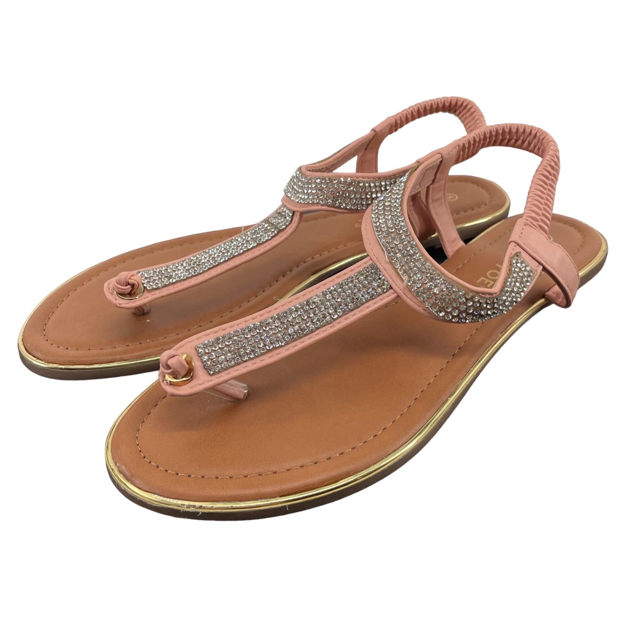 NWOT Goldtoe Women's Size 8 Pink Rhinestone Flat Thong Sandal