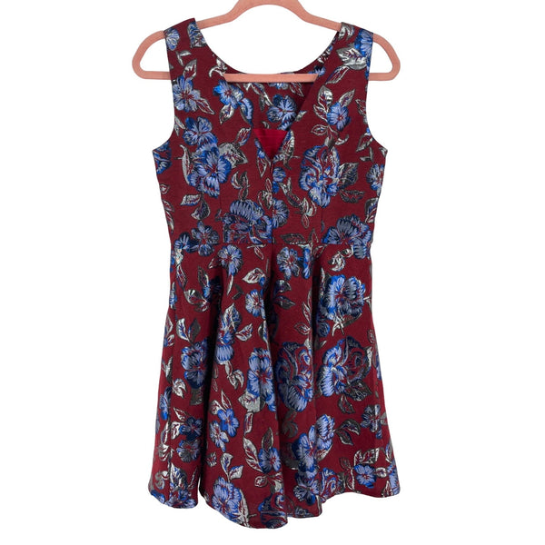 Moon Women's Size Medium Red/Blue/Silver Floral Sleeveless A-Line Party Dress