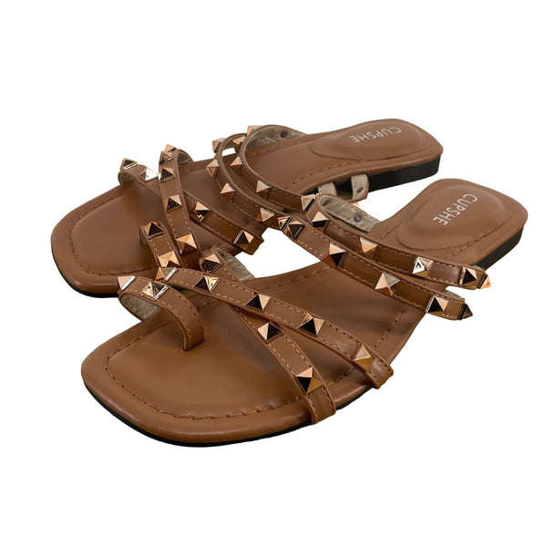 Cupshe Women's Size 7 Rose Gold Studded Brown Sandals