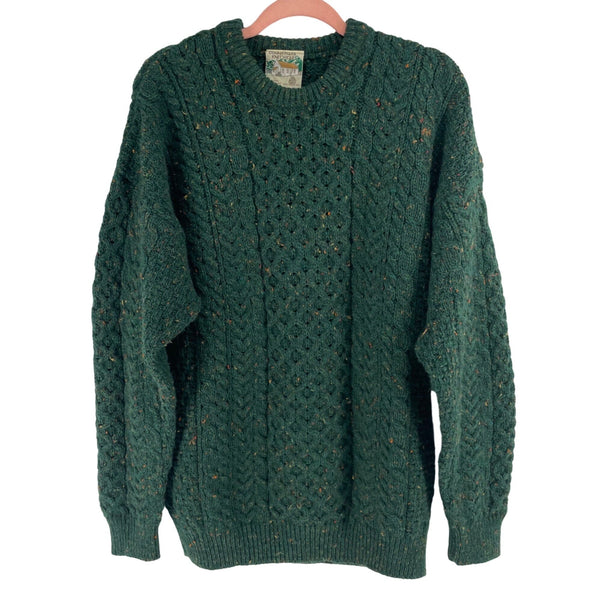 Connemara Knitwear Men's Size Large Forest Green 100% Wool Crew Neck Sweater