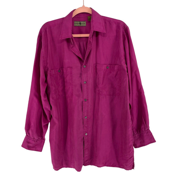 Robert Stock Women's Size Small Over-Sized Fuchsia/Magenta Silk Button-Down Top