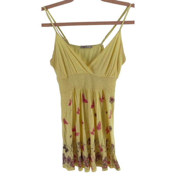 Together Women's Size Small Yellow/Pink/Purple Floral & Butterfly Spaghetti Strap Top