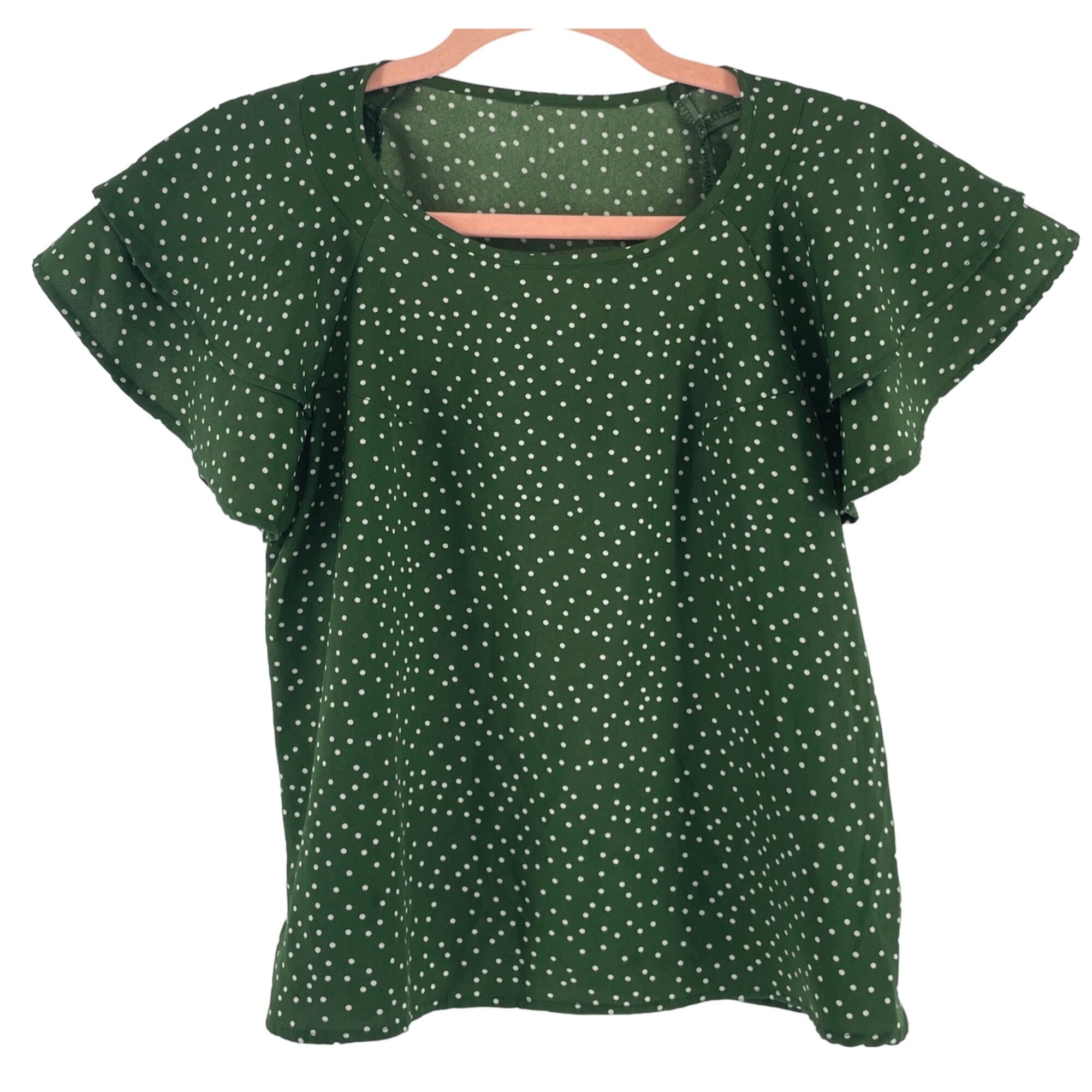 Shein Women's Size Small Green & White Polka Dot Ruffle Top