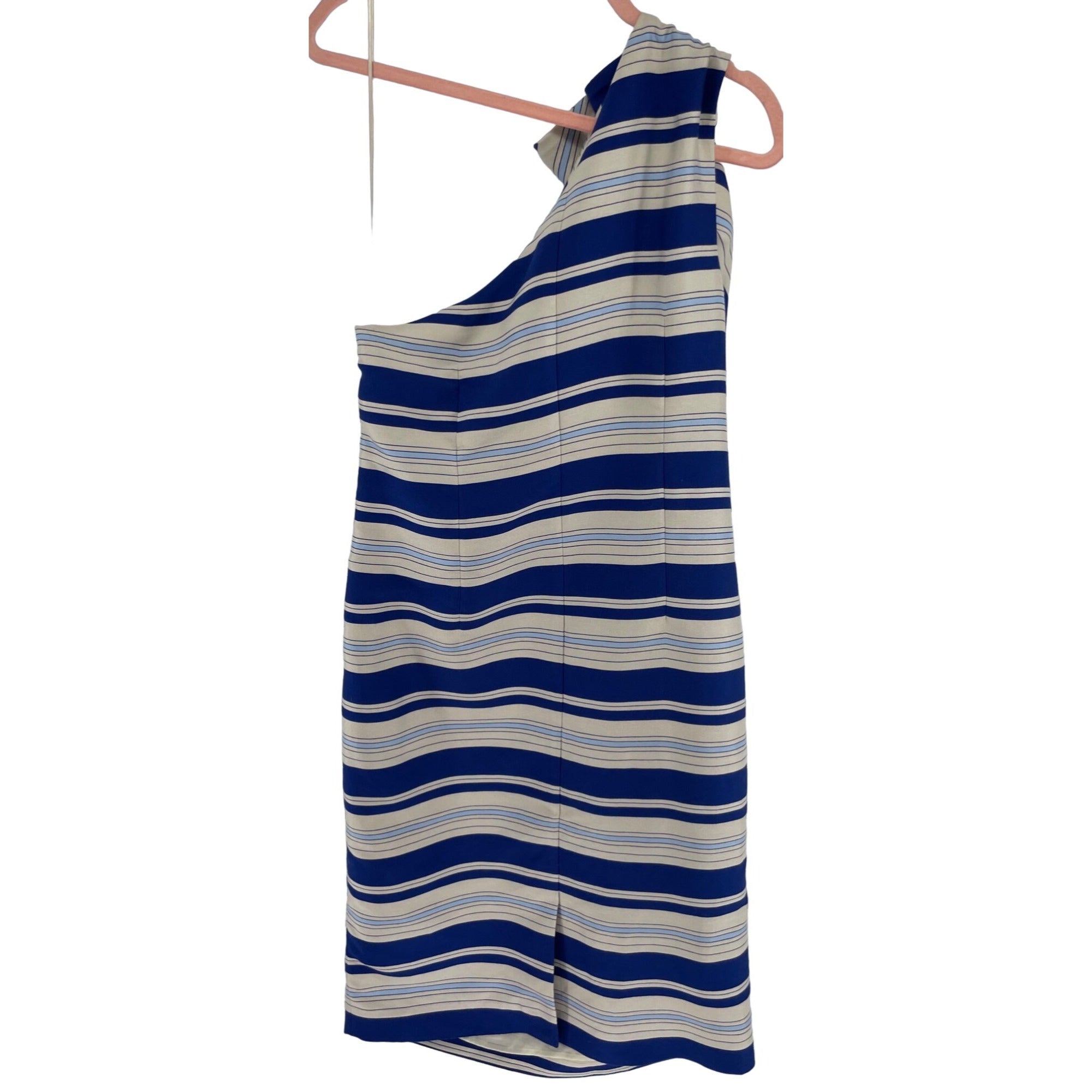 Banana Republic Women's Size 12 Blue & Cream Striped One-Shoulder Dress