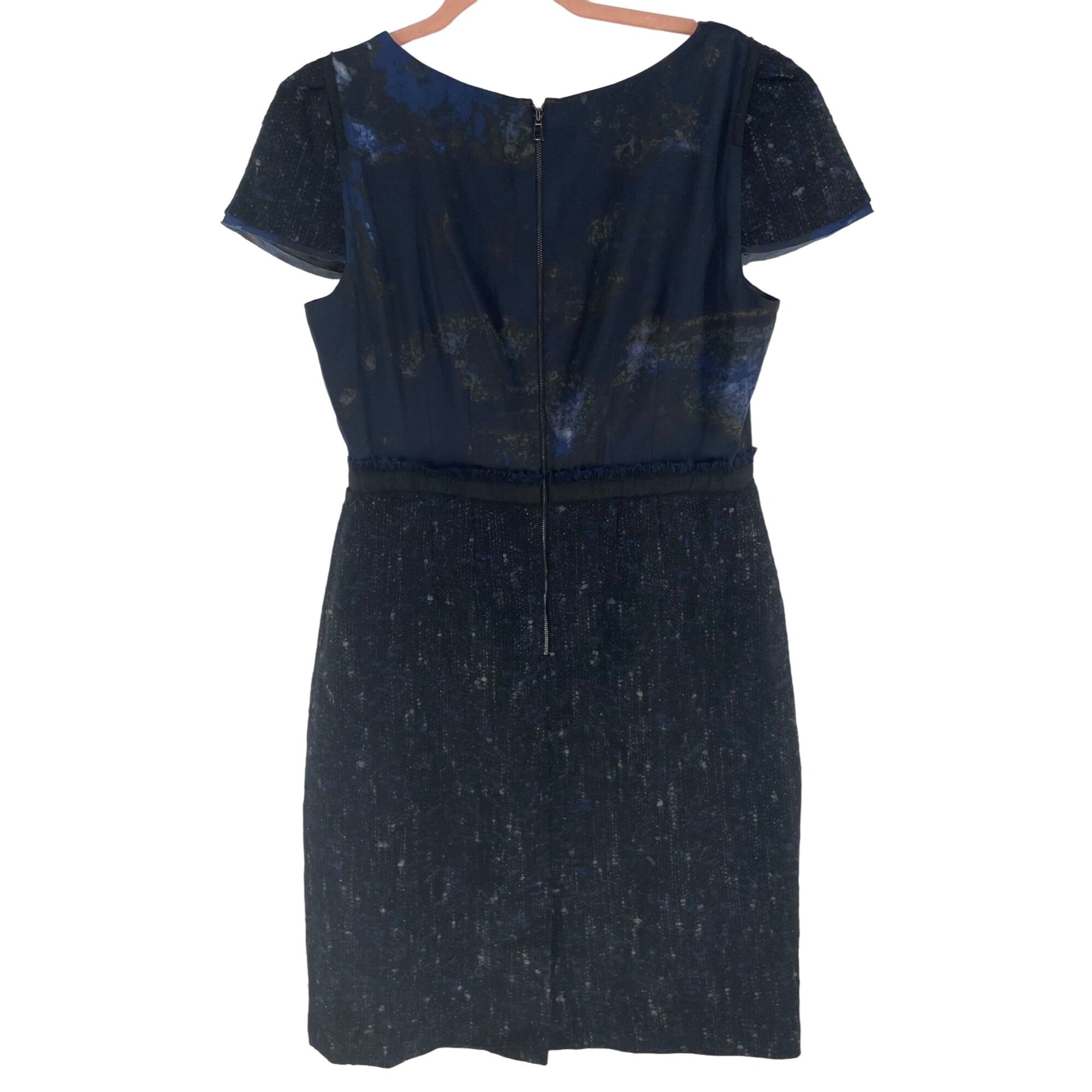 Elie Tahari Women's Size 12 Navy & Black Satin & Tweed Sheath Dress