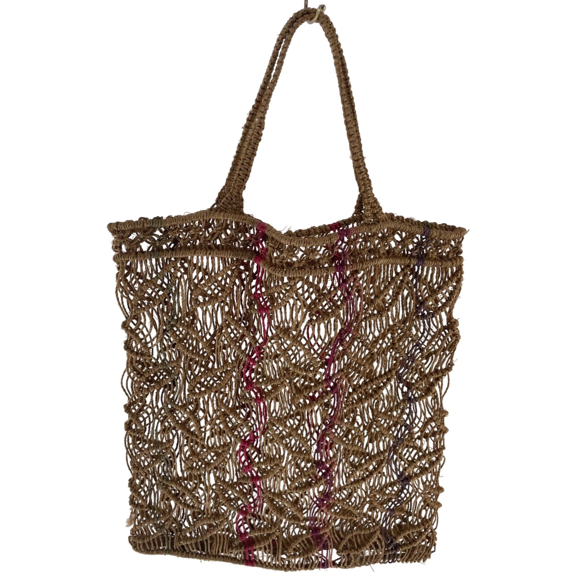 Women's Tan/Fuchsia & Purple Woven Wicker/Straw Bag Purse