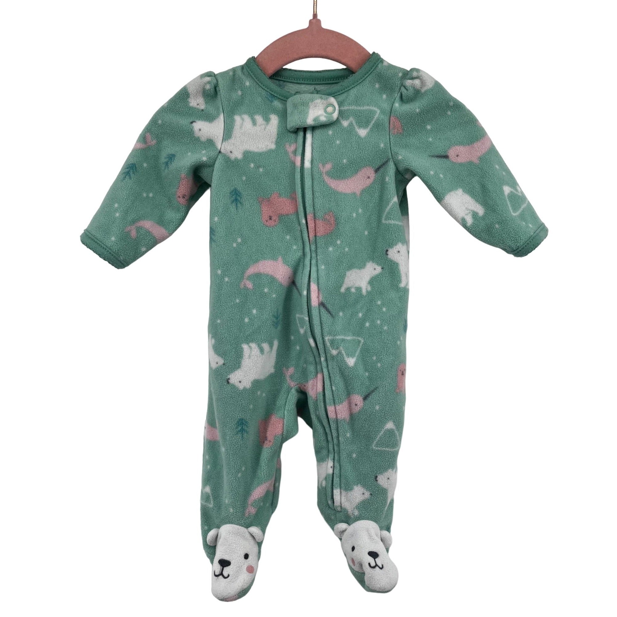 Carter's New Born Baby Green/Multi-Colored Sleeper Onesie