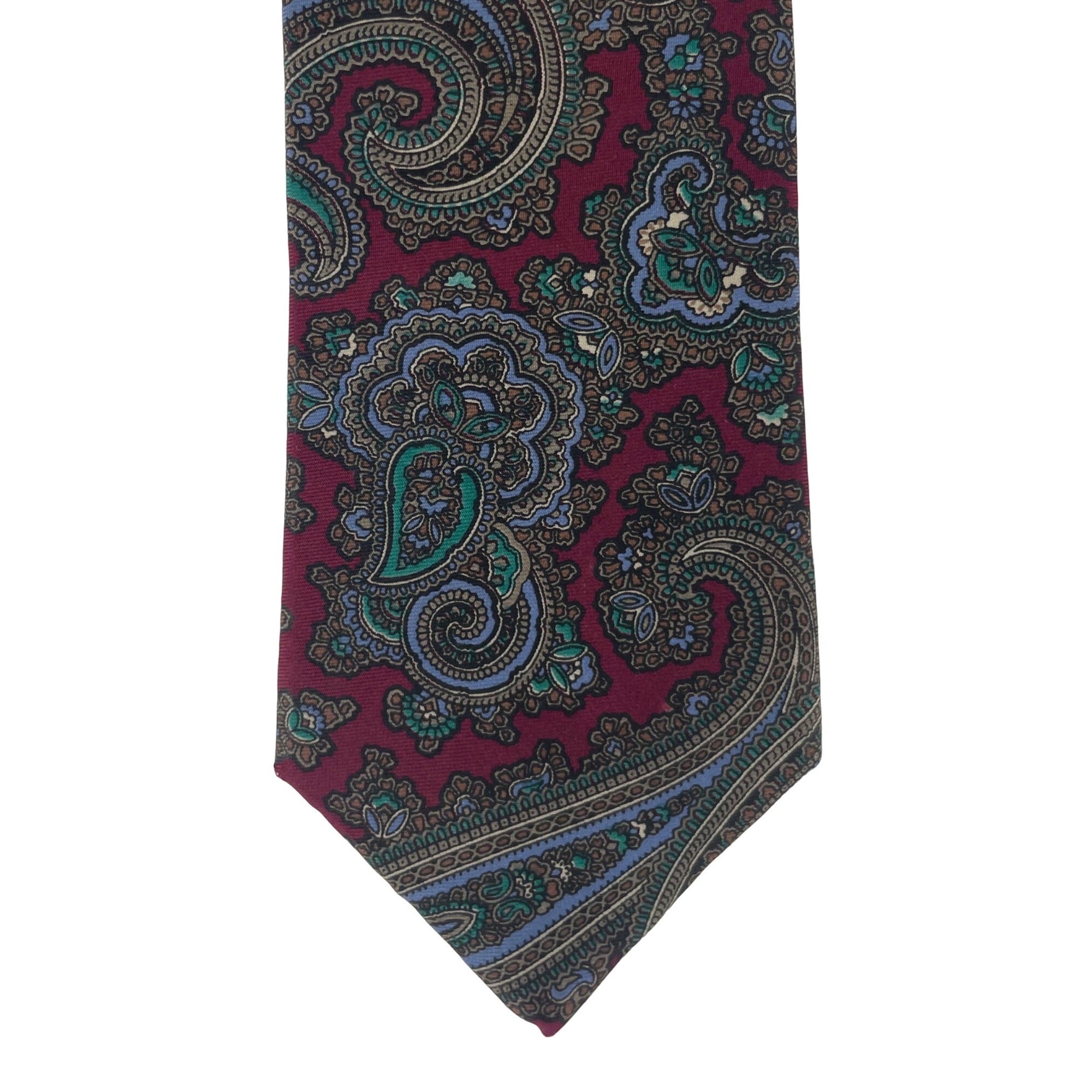 Burnham Ltd. Men's Maroon, Periwinkle & Teal Paisley 100% Silk Dress Tie