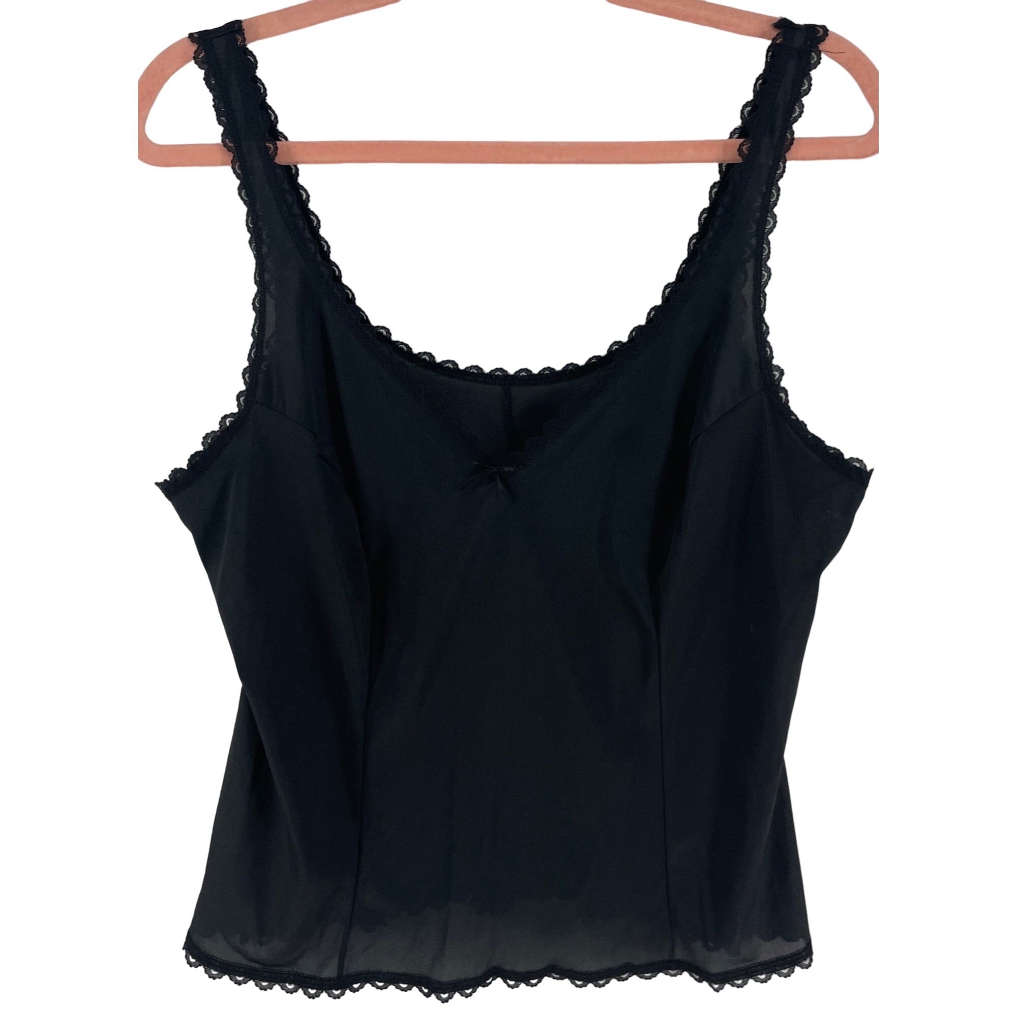 Werner's Women's Size Large Black Satin Lace Trim Intimates Tank Top