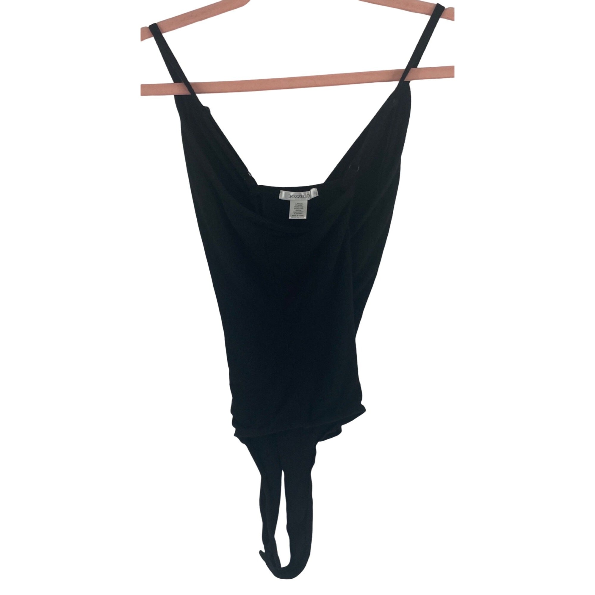 Bozzolo Women's Size Large Black Ribbed V-Neck Thong Bodysuit