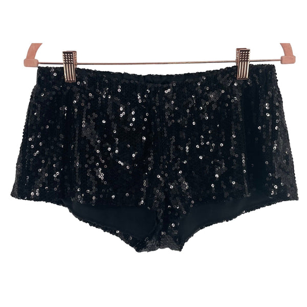 Silence + Noise Women's Size Medium Black Sequin Stretchy Elastic Waist Shorts