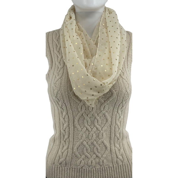 Candie's Women's Cream & Gold Polka Dot Sheer Infinity Loop Scarf