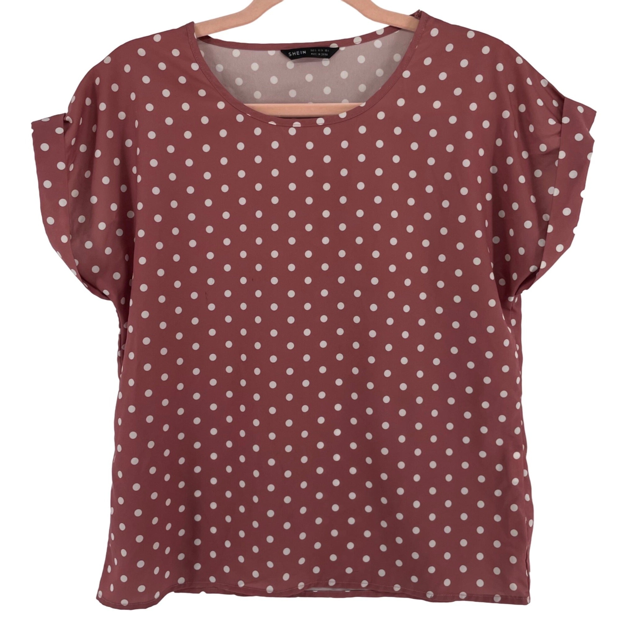 CLEARANCE Shein Women's Size Small Pink & White Polka Dot Short-Sleeved Top