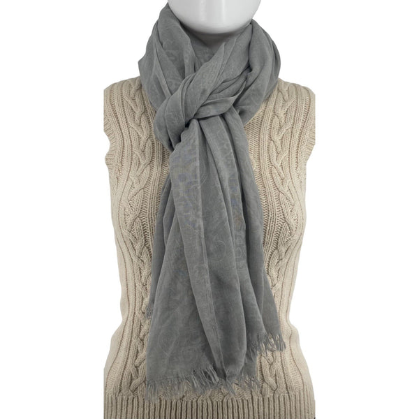 Galeries Lafayette Paris Women's Grey Sheer Scarf W/ Fringe Hem