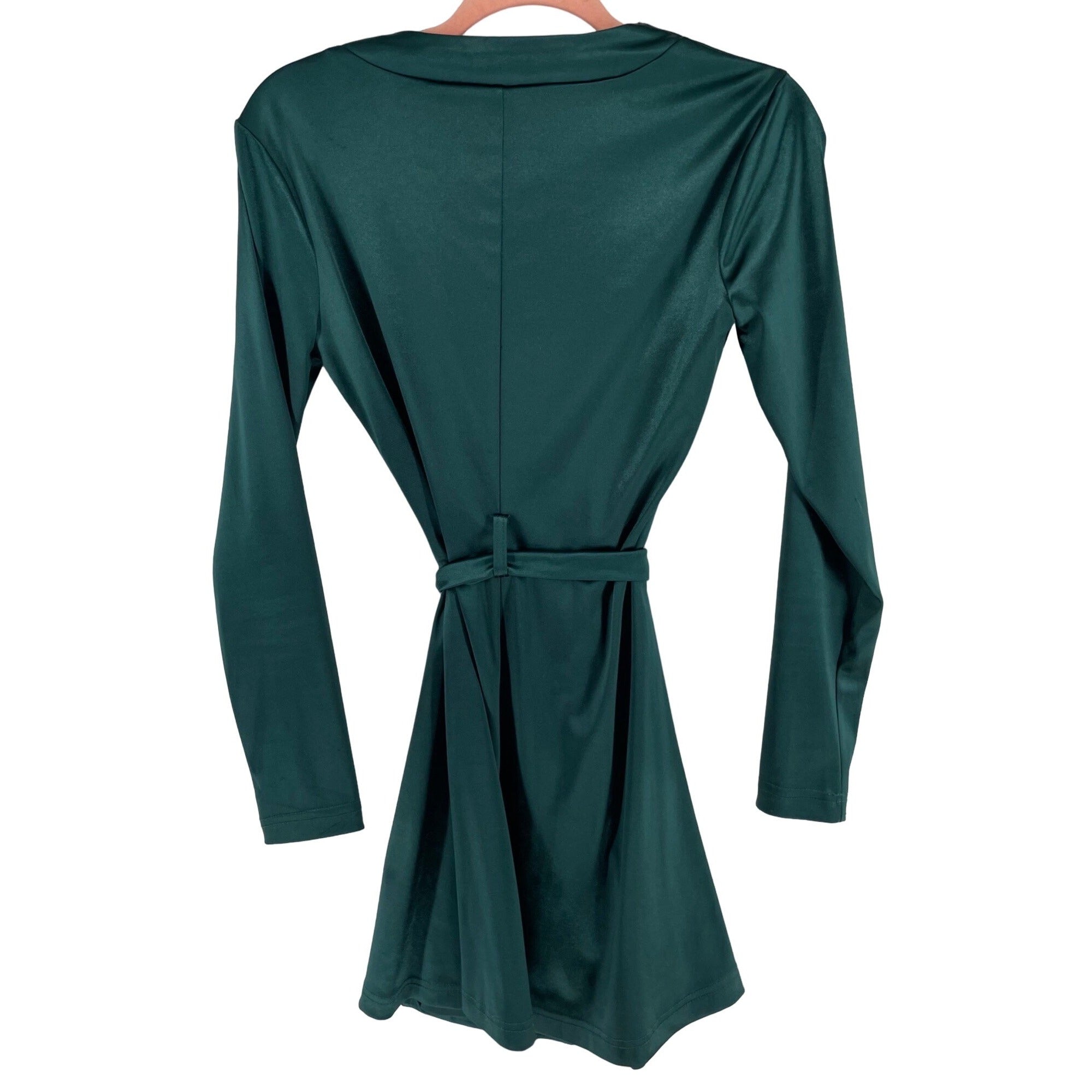 Windsor Women's Size Small Emerald Green Deep V-Neck Zip-Up Satin Party W/ Sash