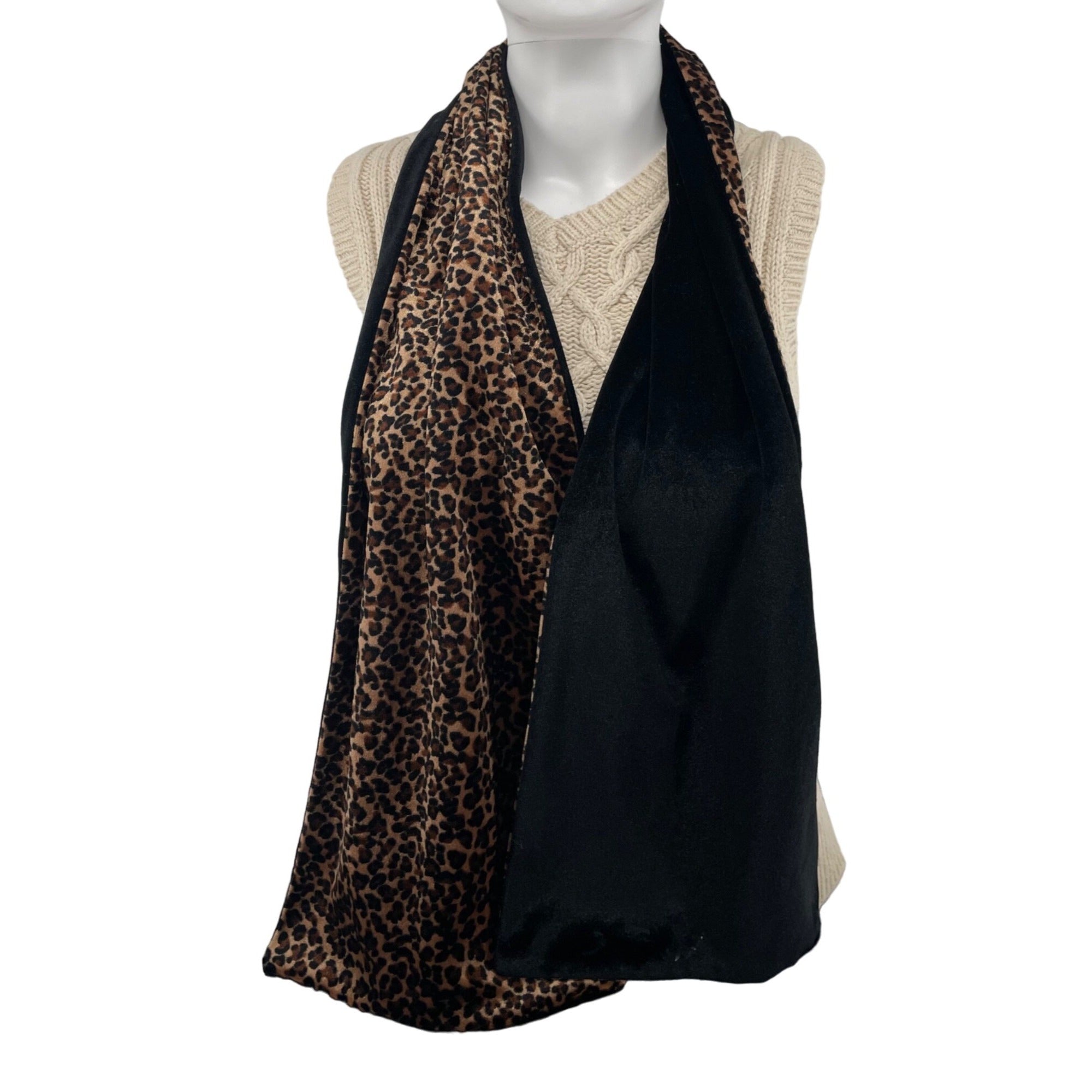 Women's Reversible Leopard Print & Black Velour Scarf