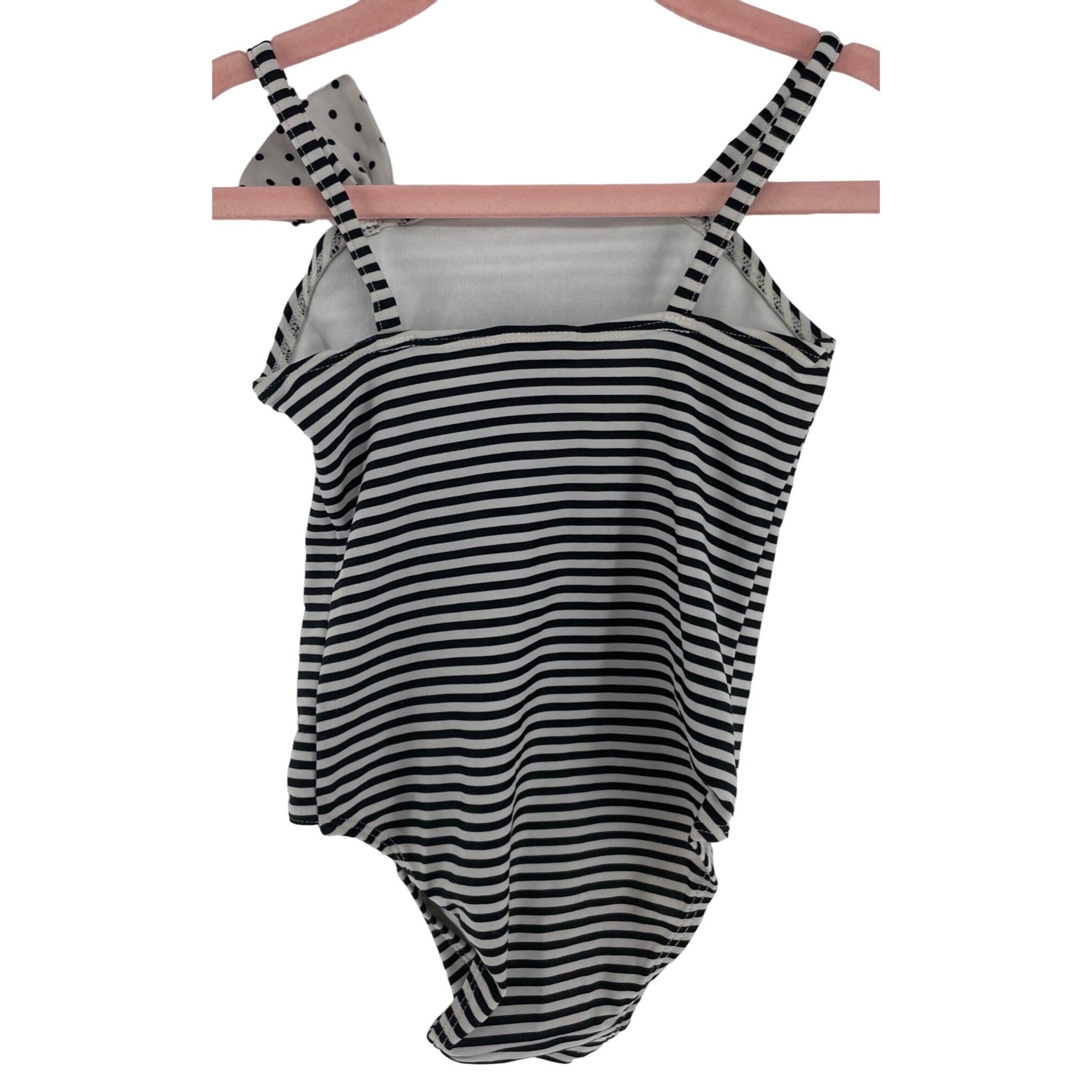 Old Navy Girl's Size 2 Toddler & Black & White Striped Swimsuit W/ Polka Dot Bow