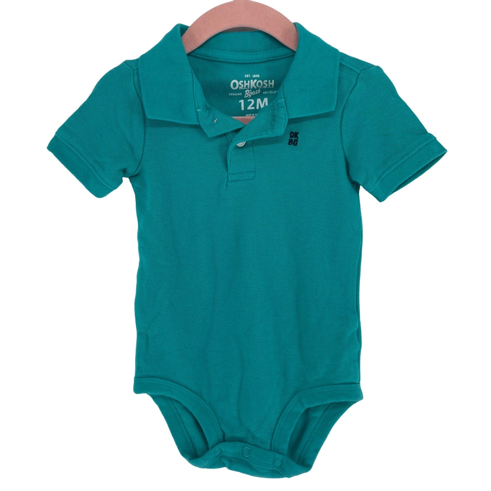 Oshkosh B'gosh Unisex Baby Size 12 Months Teal Polo Shirt Onesie