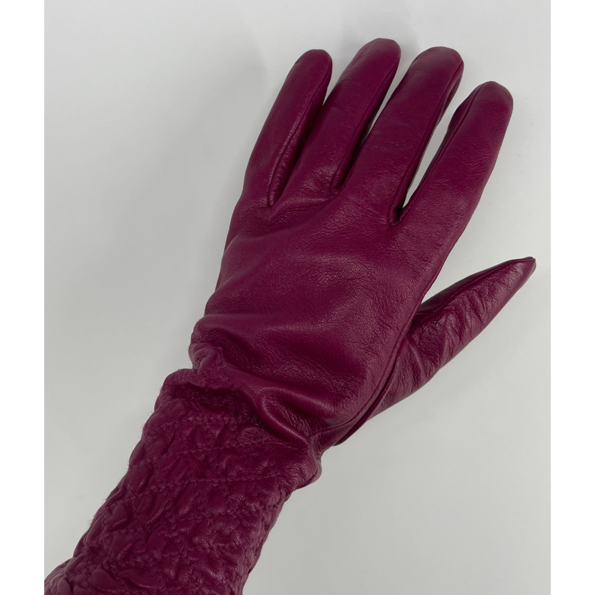 NWOT Marina Luna Women's Size L Fuchsia/Magenta Ruched Genuine Leather Gloves