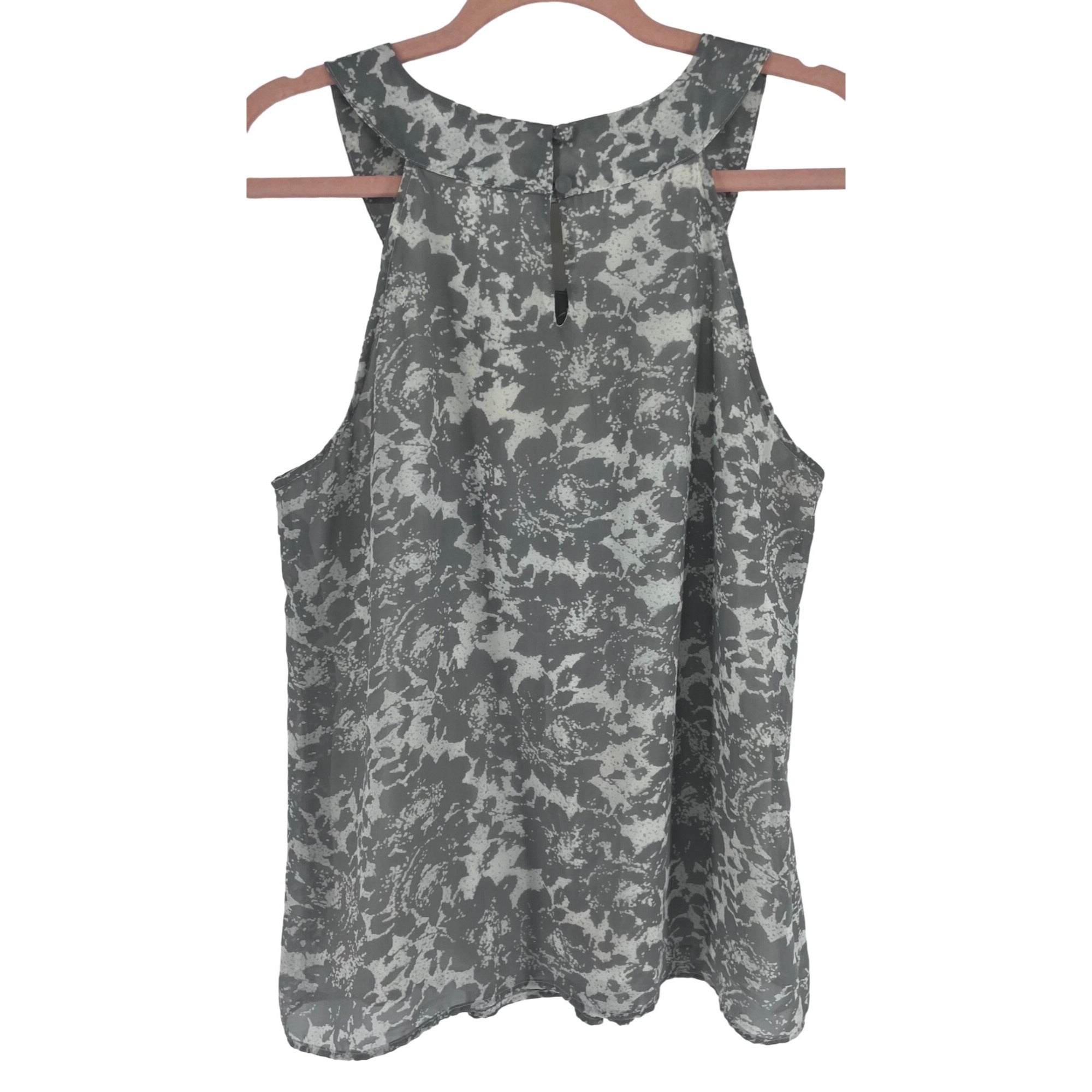 Adiva Women's Size Large Grey & White Sleeveless Blouse W/ Floral Neckline