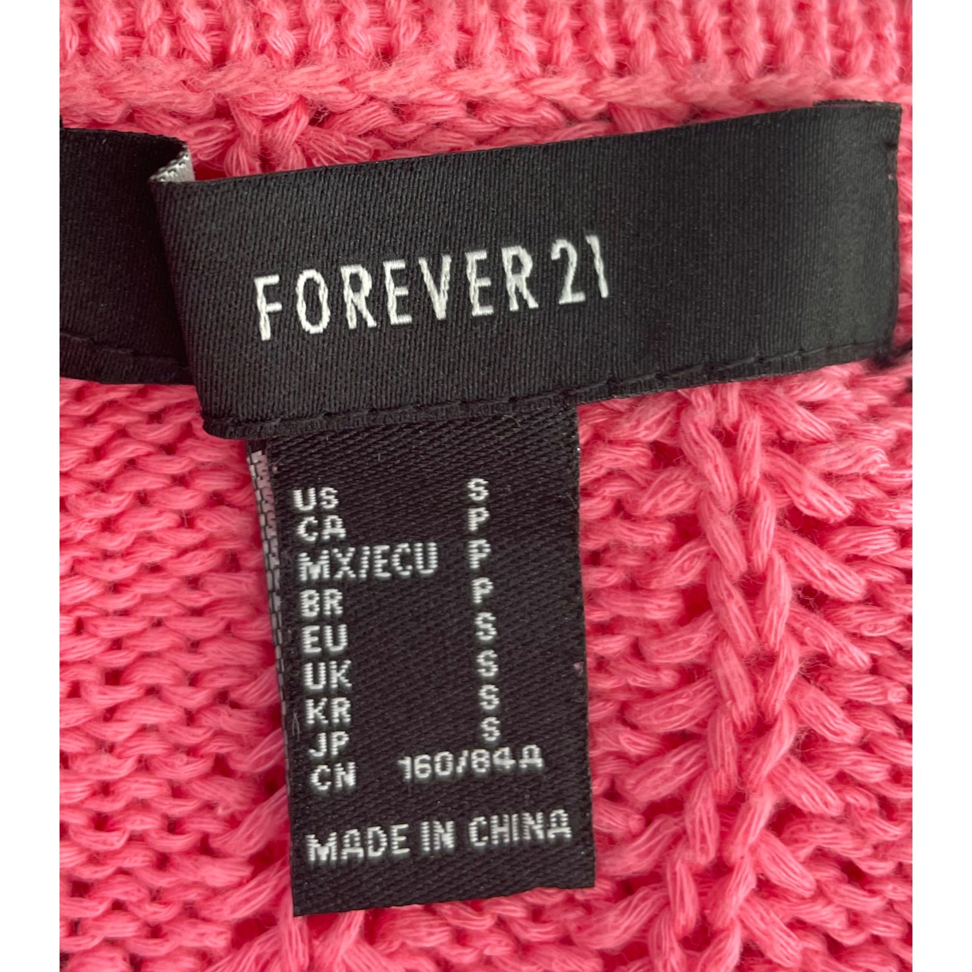 Forever 21 Women's Size Small Hot Pink Cropped V-Neck Knit Sweater