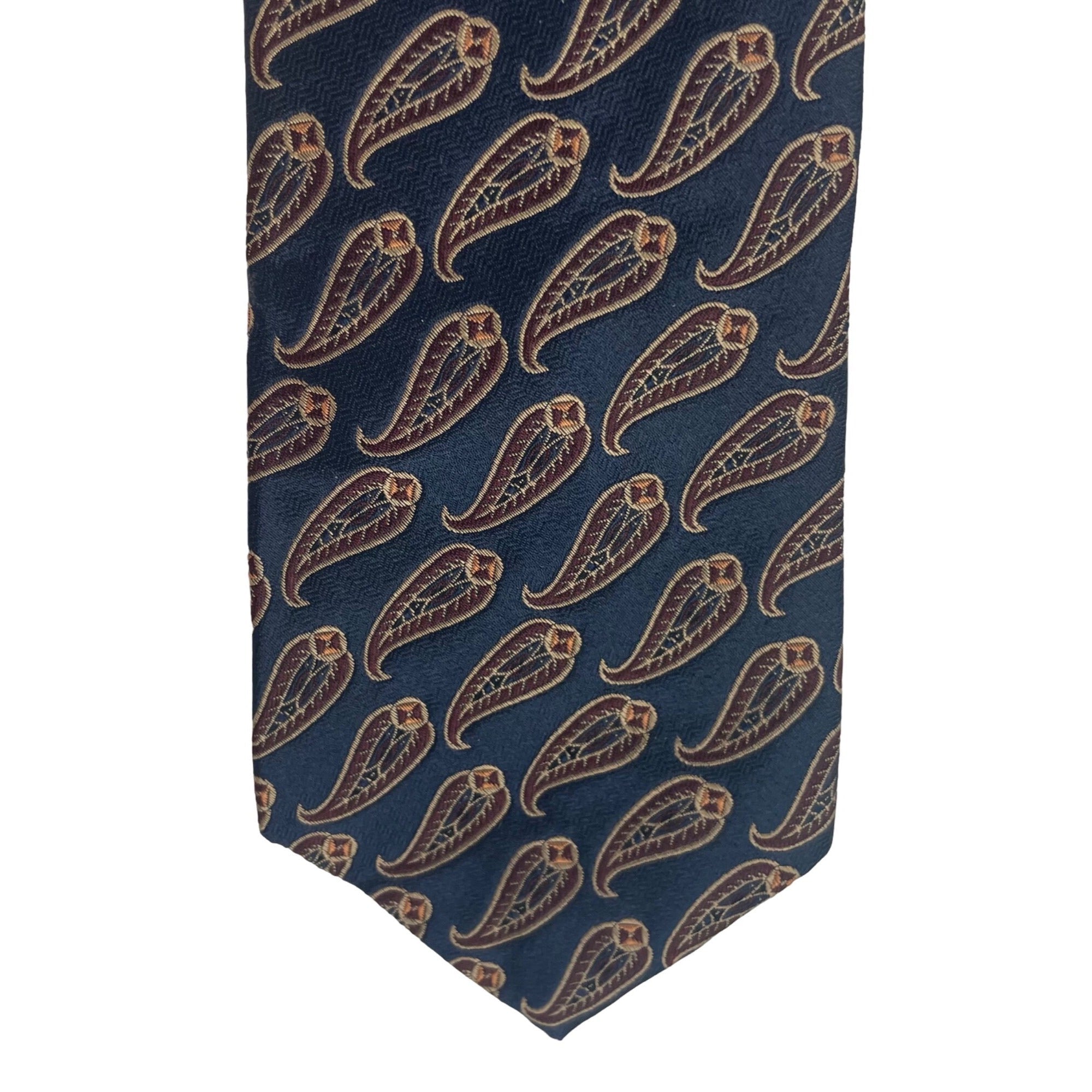 Hathaway Men's 100% Silk Navy Dress Tie W/ Maroon/Gold/Orange Paisley Print