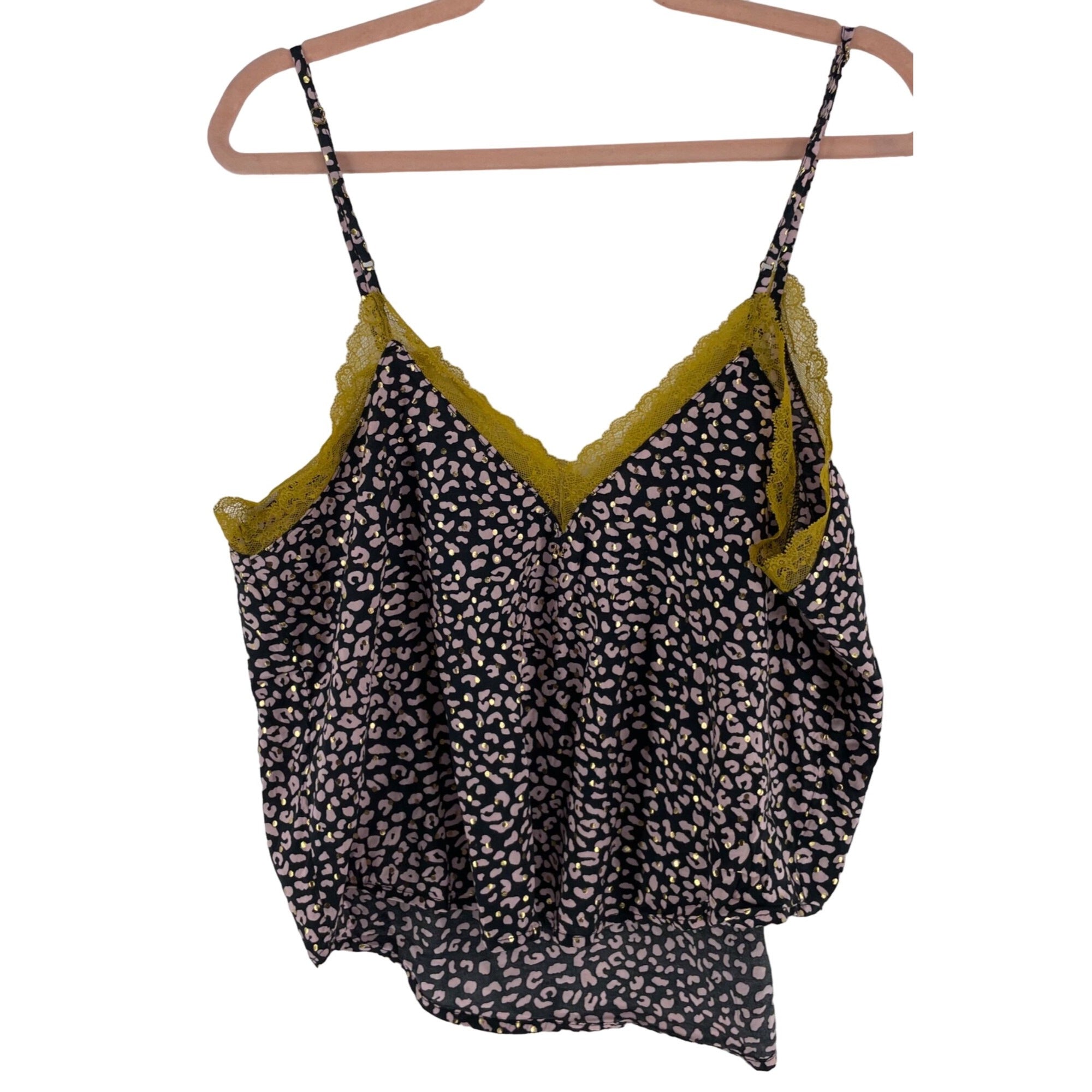 Victoria's Secret Women's Size XL Black/Pink/Mustard Yellow/Gold Leopard Print Lace Cami