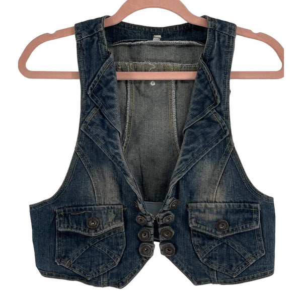 Women's Size Large Dark Wash Faded Vintage Denim Vest