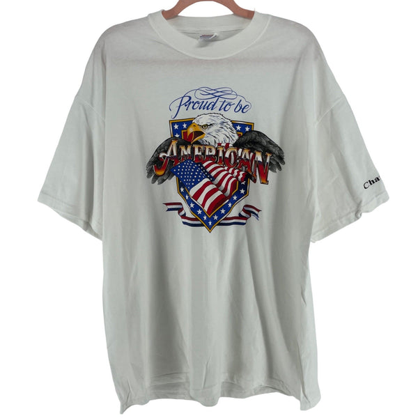 Hanes Comfort Men's Size XL White/Multi-Colored Graphic "Proud To Be American" T-Shirt