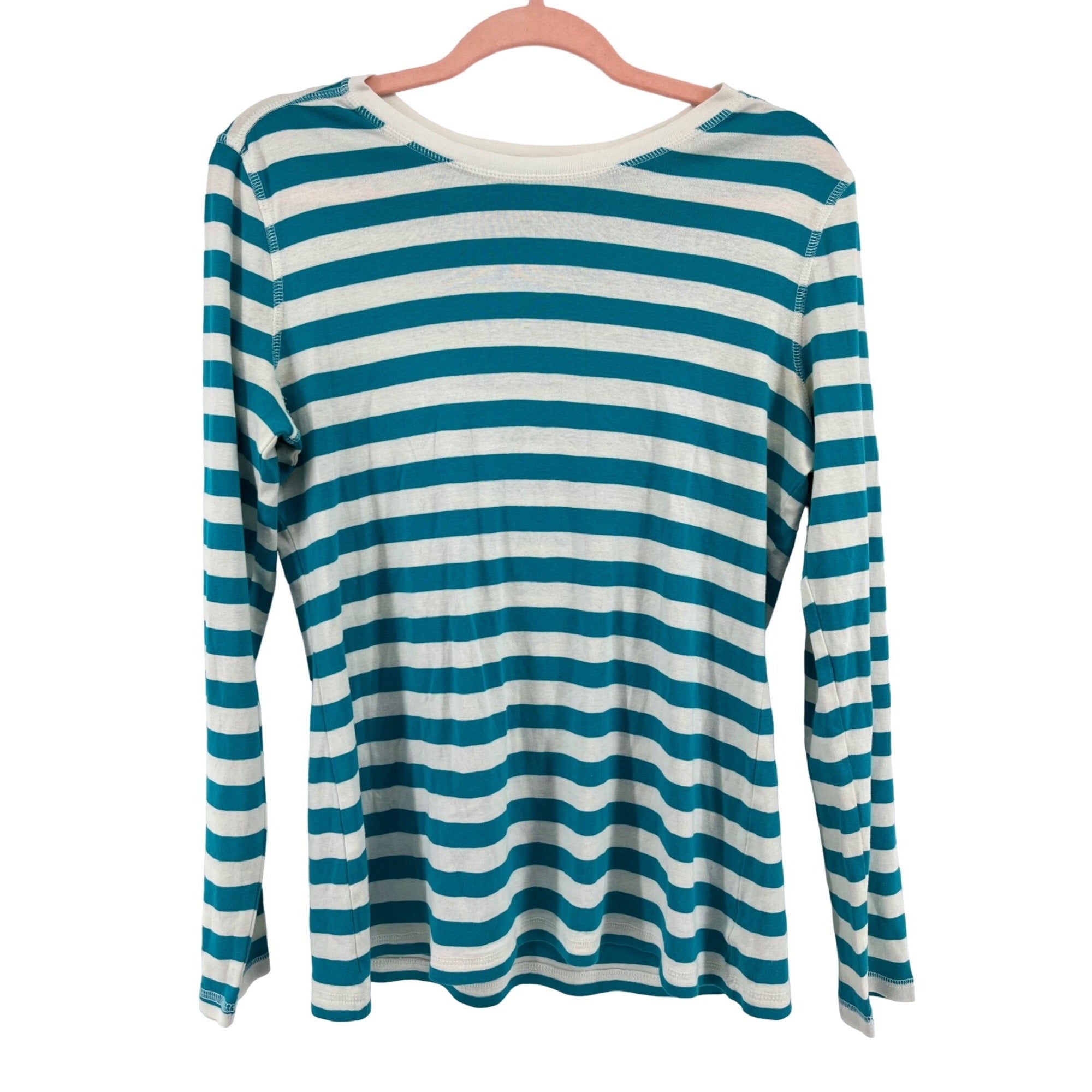 G.H. Bass & Co. Women's Size XL Teal & White Striped Long-Sleeved Top