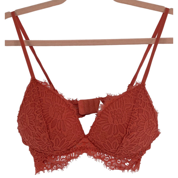 Mae Women's Size Small Orange Lace Spaghetti Strap Bra