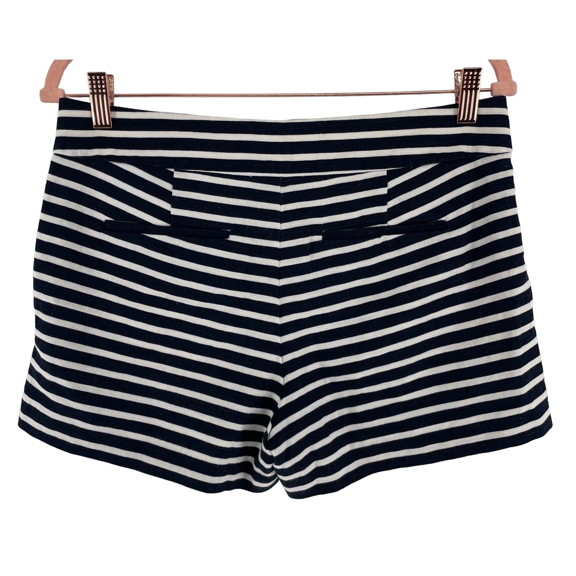 J. Crew Women's Size 6 Navy/White Striped Sailor Linen Blend Pleated Shorts