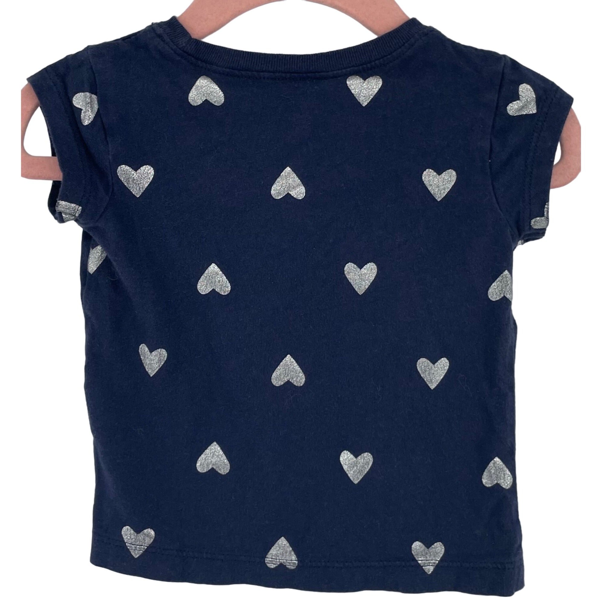 Carter's Baby Girl's Size 12 Months Navy Blue & Silver Heart Print T-Shirt