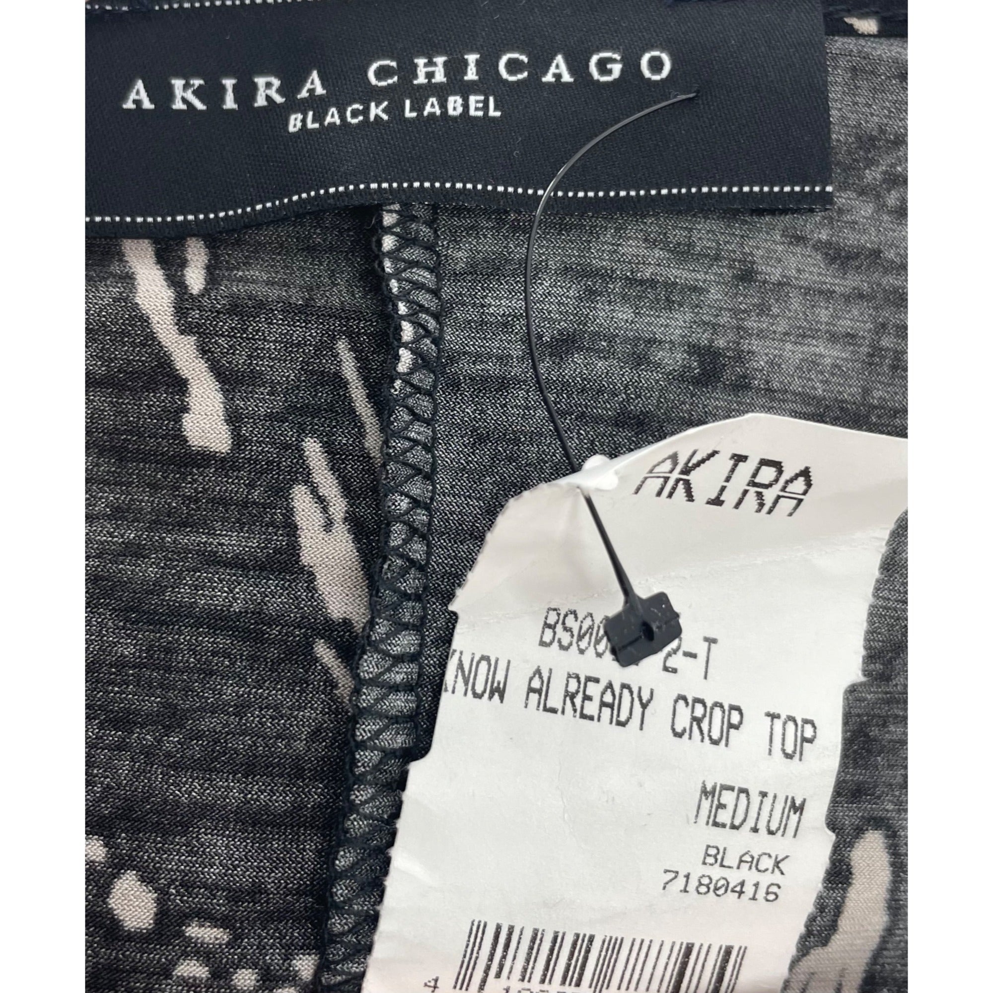 NWT Akira Chicago Women's Size Medium Black/White/Tan Crop Top W/ Sash