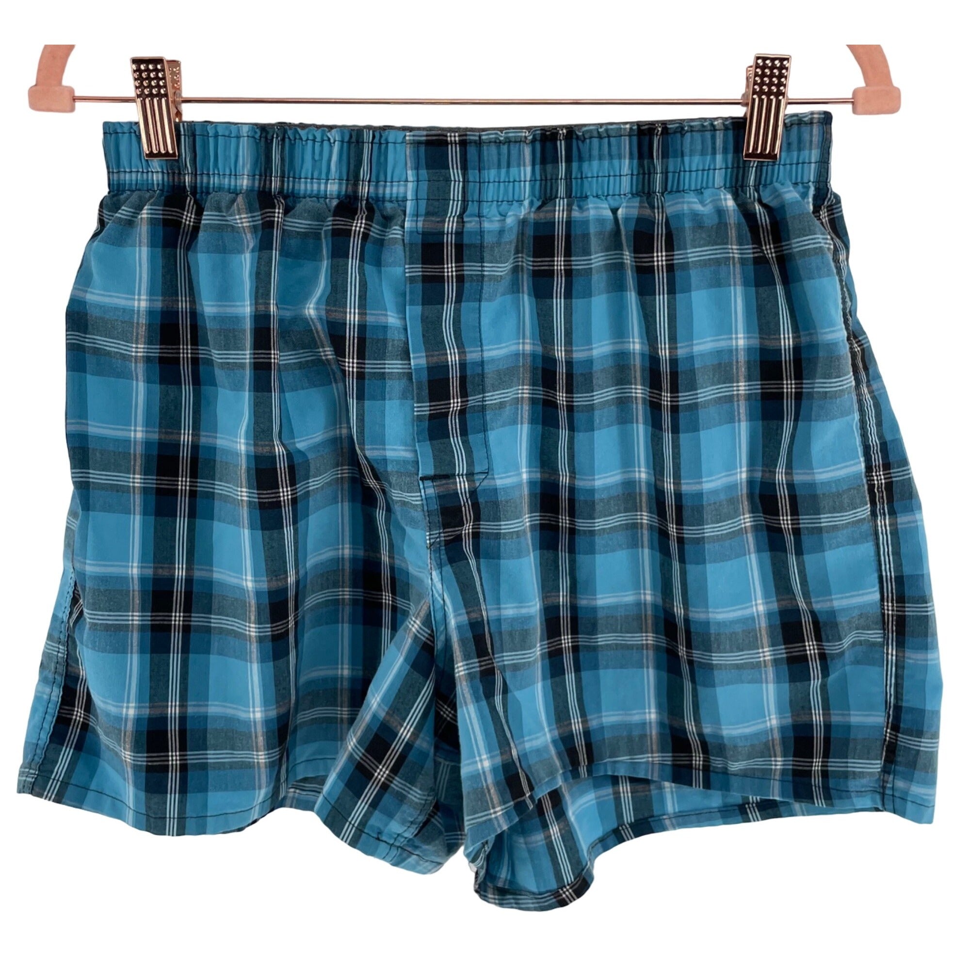 Hanes Men's Size Medium Blue & Black Plaid Boxers