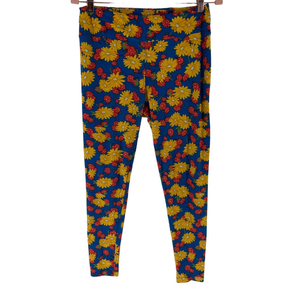 LuLa Roe Women's Size Medium Blue, Yellow & Orange Floral Leggings