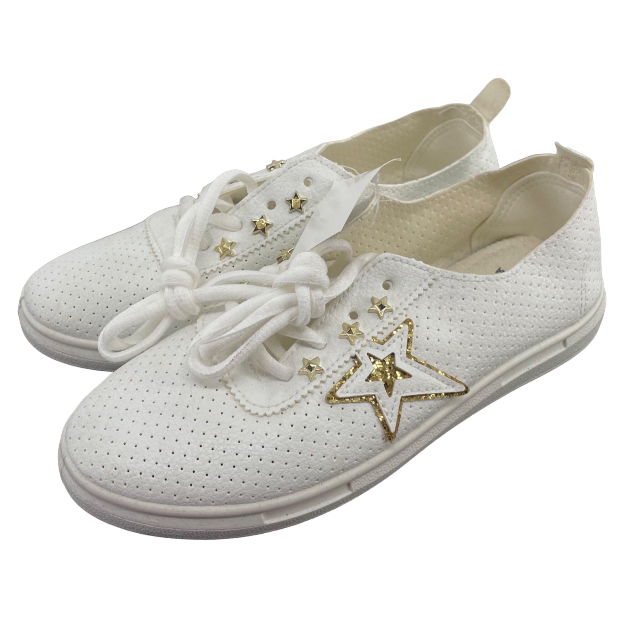 NWT Niki Women's Size 7 White & Gold Star Embellished Sneakers