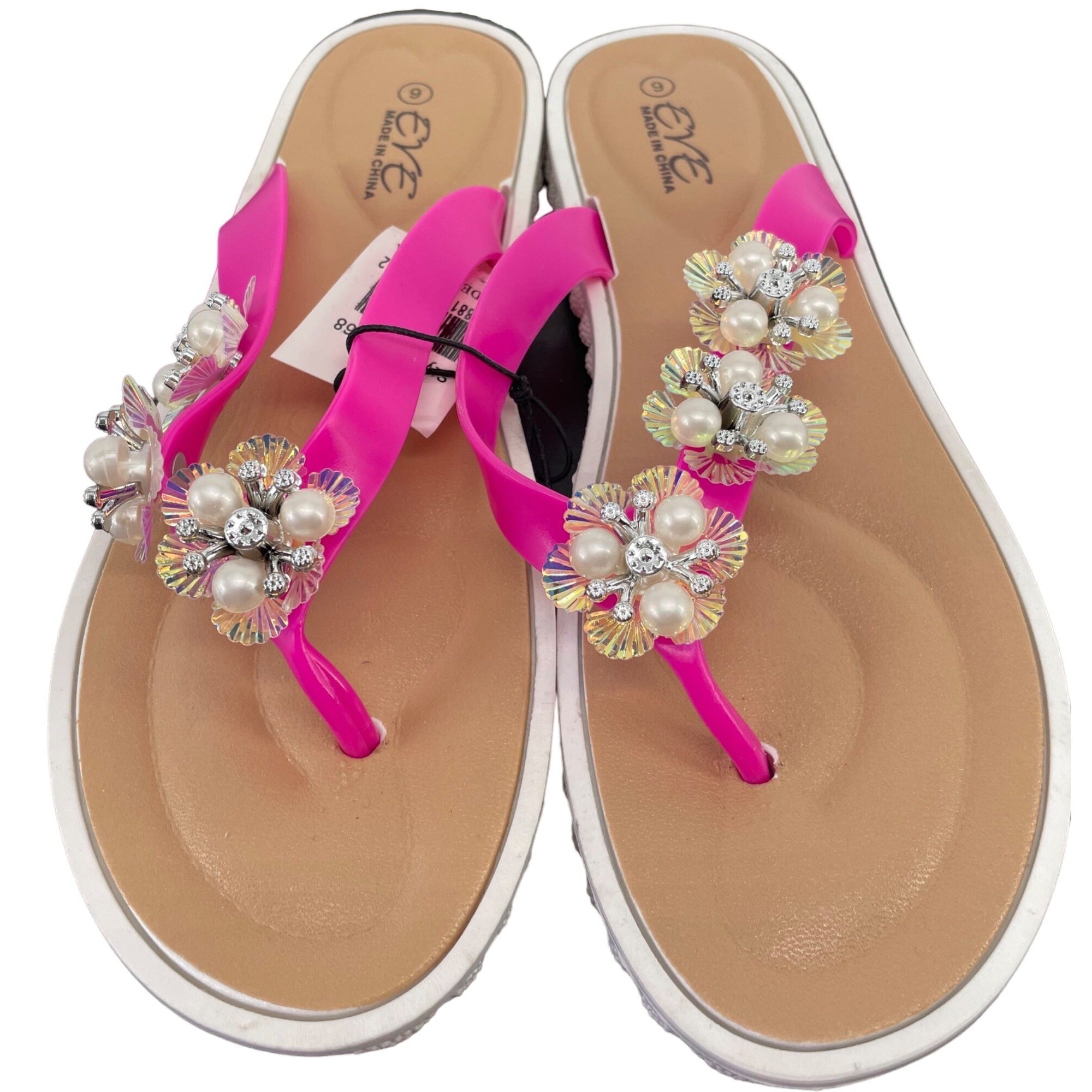 NWT Eve Women's Size 9 Fuchsia & Floral Pearl Embellished Summer Sandals